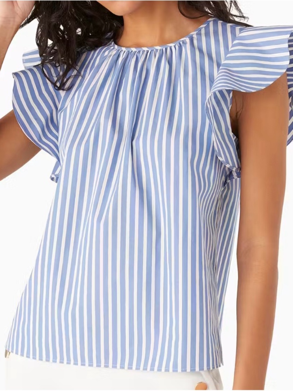 kate spade Blue and White Striped Ruffle Sleeve Blouse